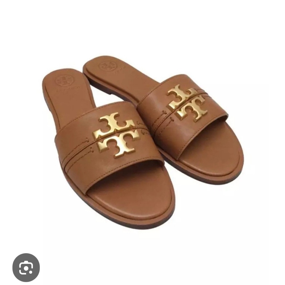 Tory Burch Brown Sandals with Gold Logo Everly Slide # 60245